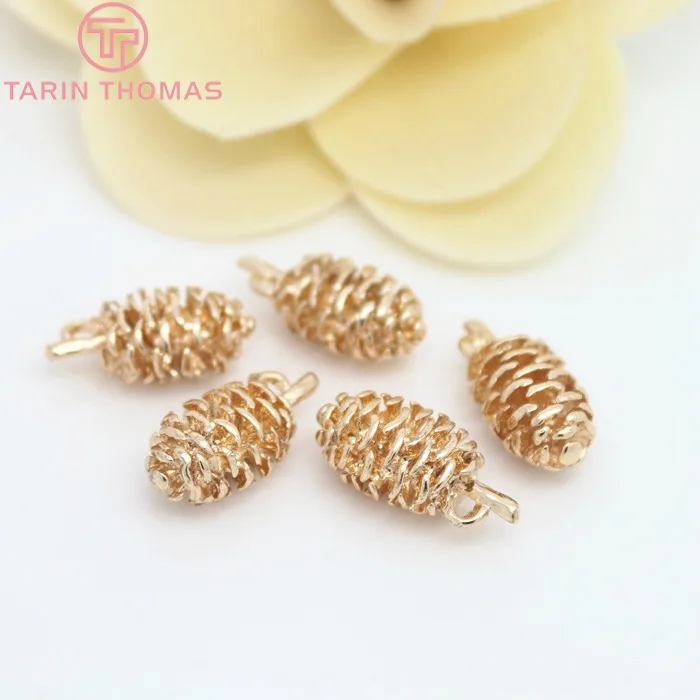 4 шт. 10x19 мм 24K цвета шампанского позолоченные латунные подвески Pinecone Высокое