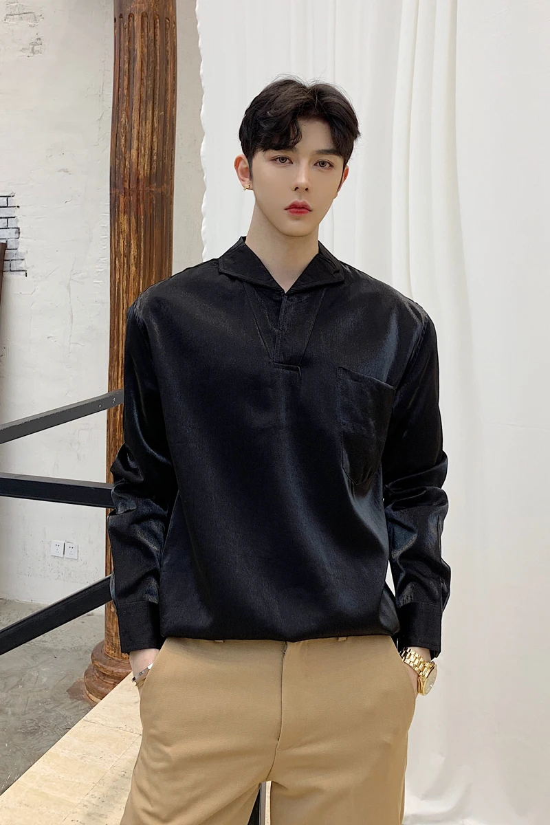 Мужская модная повседневная рубашка черная серая с длинным рукавом | одежда