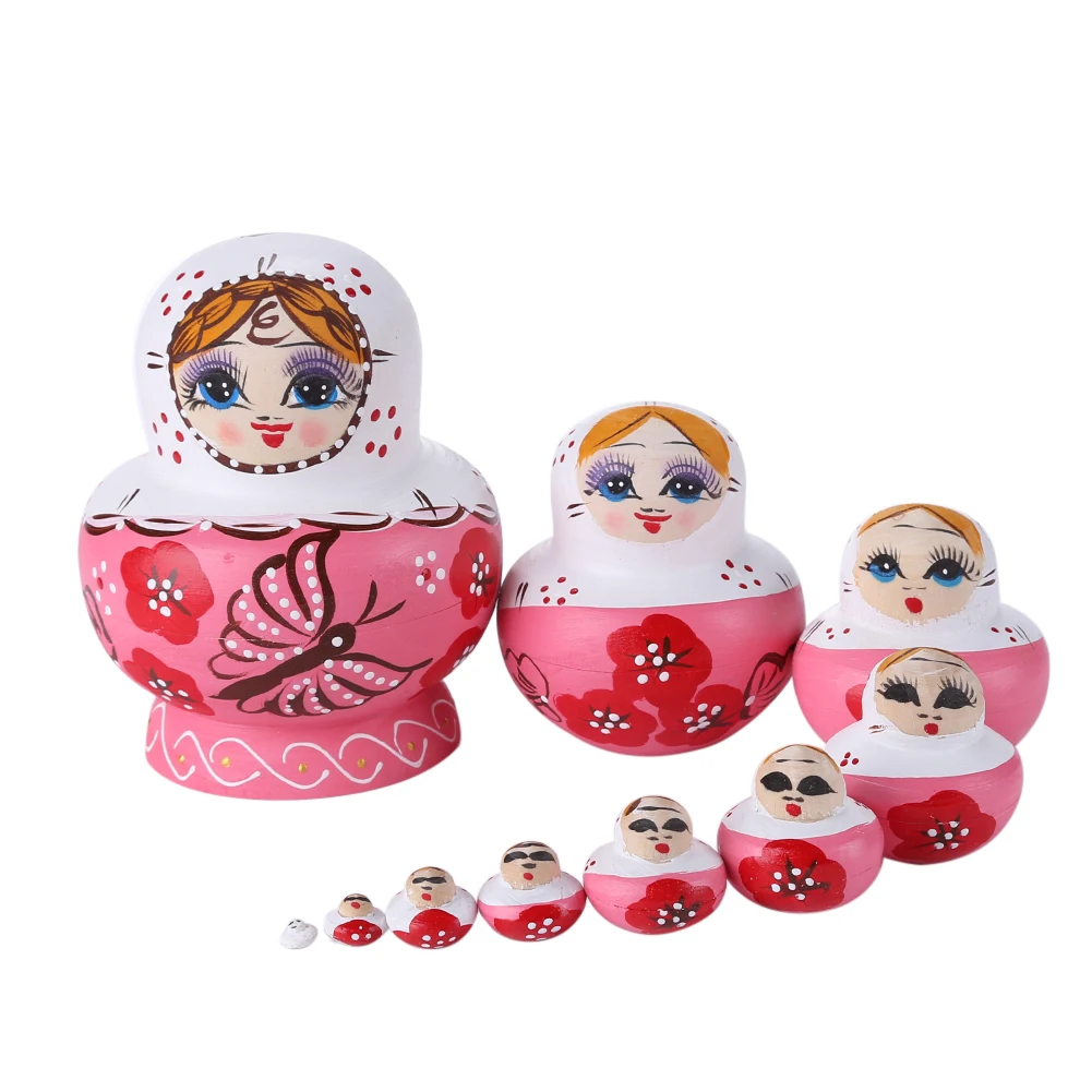 

10pcs Wooden Butterfly Girl Matryoshka Dolls Toys Russian Nesting Babushka Dolls Handmade Hand-painted Arts Crafts