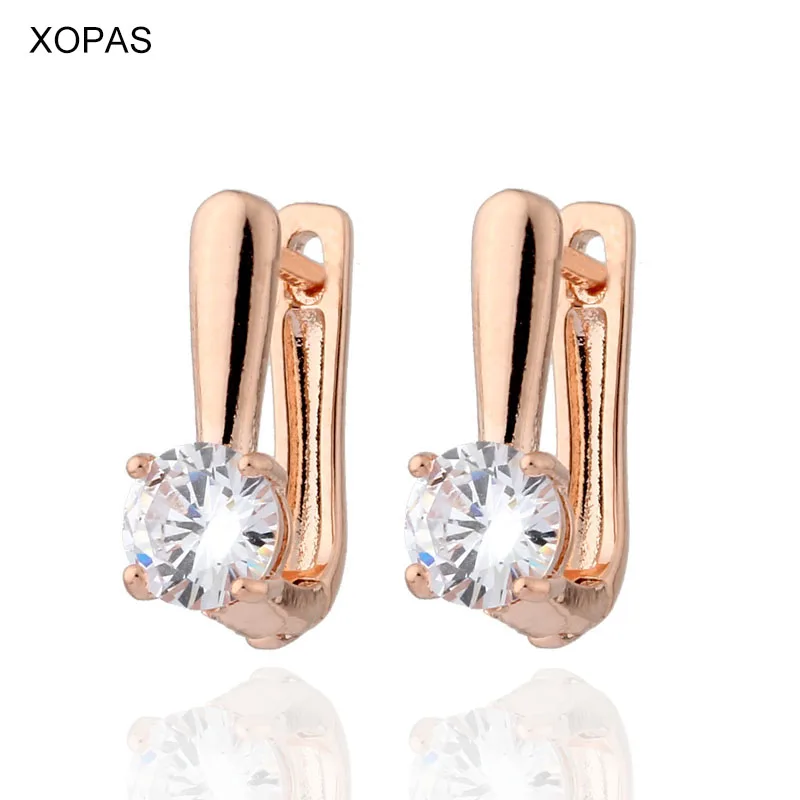 Женские серьги подвески с фианитом модные вечерние из меди цвета розового золота