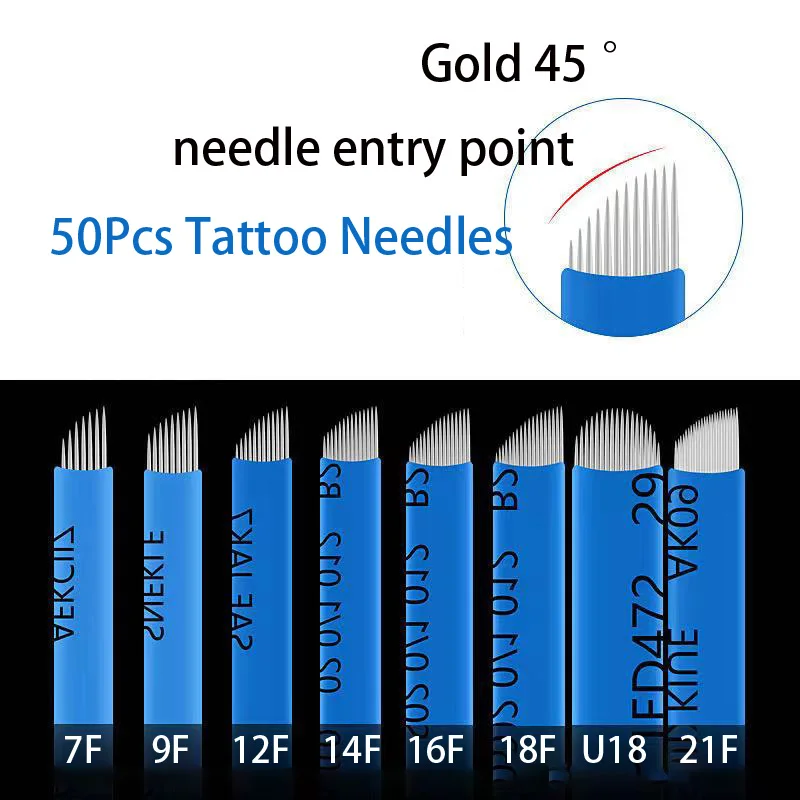 

50Pcs Microblading 0.18mm Tebori Blades Needles Tattoo needles Permanent Makeup Needle 7 12 14 16 18 Manual Eyebrow Blades