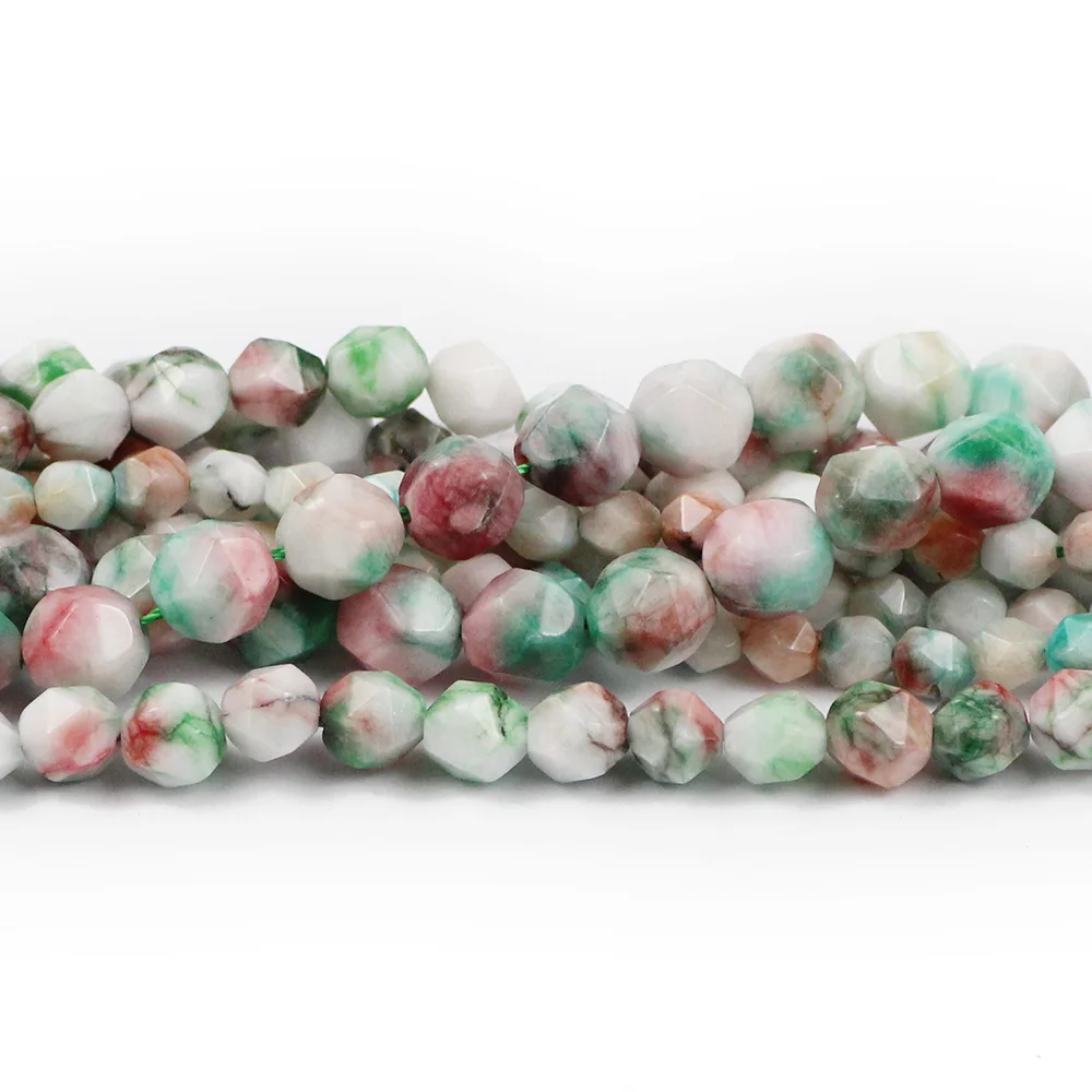 

Natural Flower Korea jaspers Stone Beads Faceted Round Loose Spacer Beads For Jewelry Making DIY Bracelet 15'' Strands 6/8/10mm