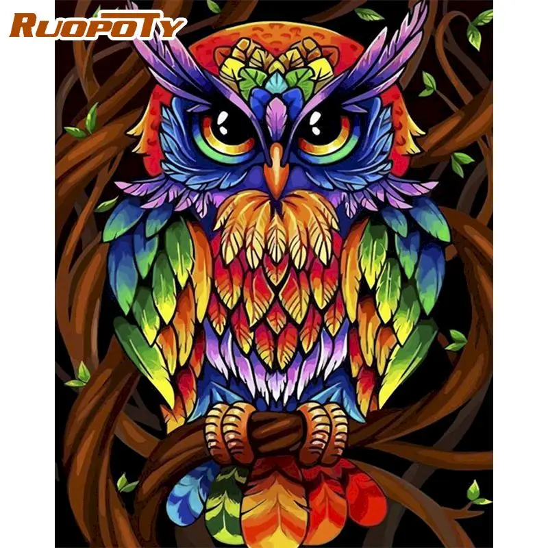 

Colorful Owl Painting By Numbers Kits Acrylic abstract paint by numbers Picture On Canvas For Wall Art Picture for children gift