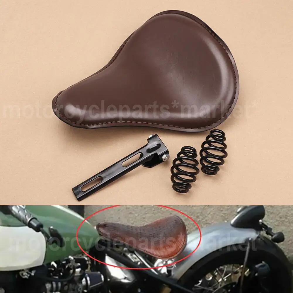 Коричневый кожаный мотоциклетный соло тонкое сиденье большой 3 &quotпружинный