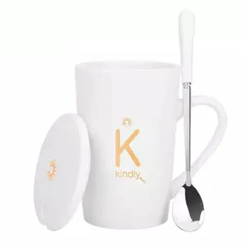 Керамическая кружка с крышкой и ложкой большая емкость чашка для мужчин женщин