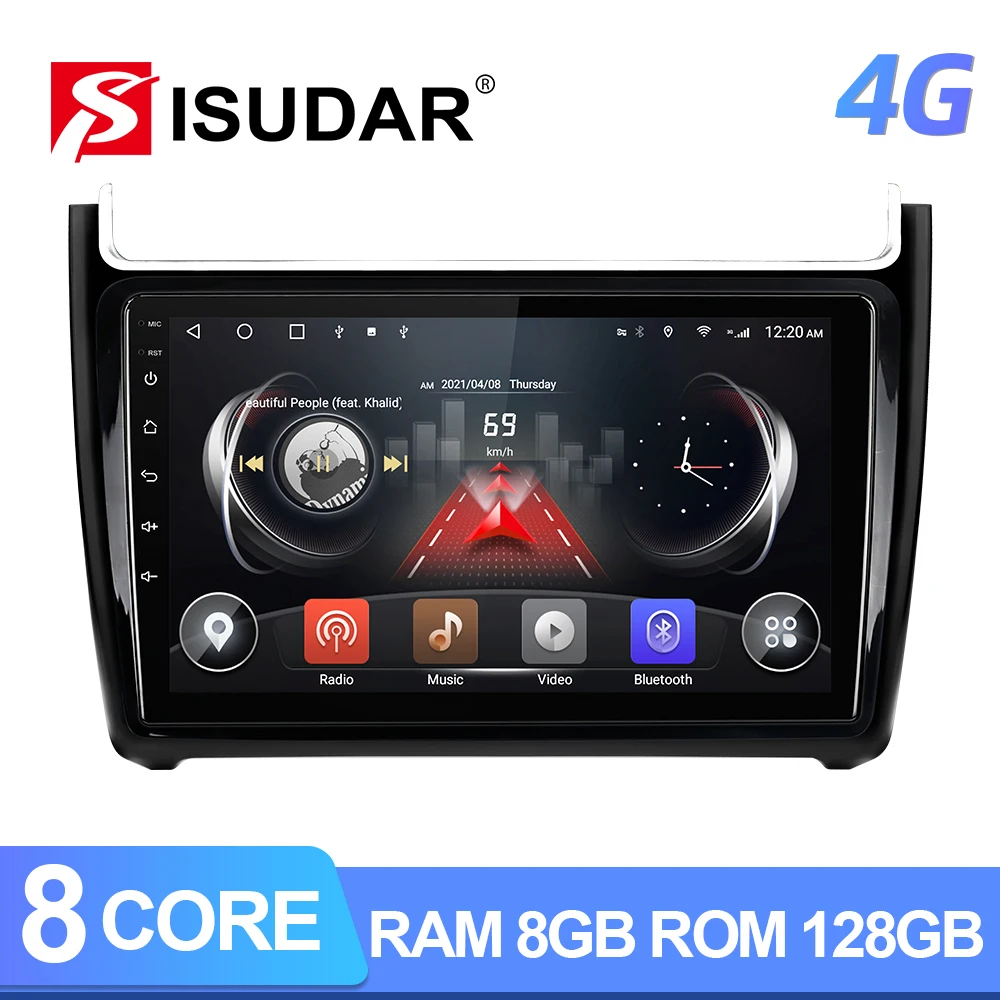 Фото Автомагнитола ISUDAR T72 QLED Android 10 для VW/Volkswagen/POLO Sedan 2009-2017, Автомобильная Мультимедийная система ОЗУ 8 ГБ, 4G, камера DSP carplay No 2din №1