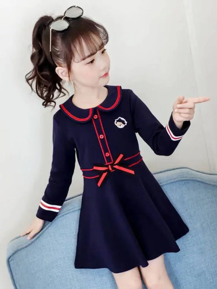 2022 Girls Dress Spring Autumn Kids Children College Wind Cotton Long Sleeve Casual Princess For | Детская одежда и обувь