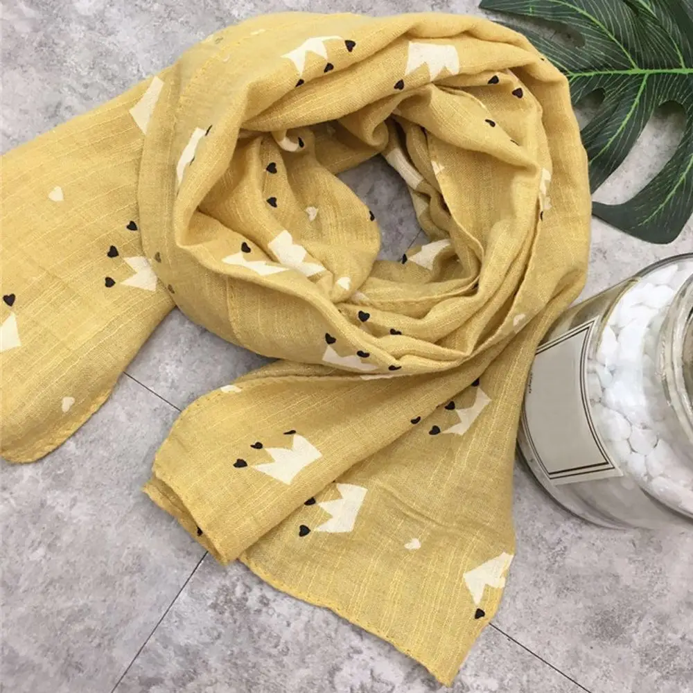 Милый детский шарф из хлопка и льна модный с принтом короны Детские шарфы на