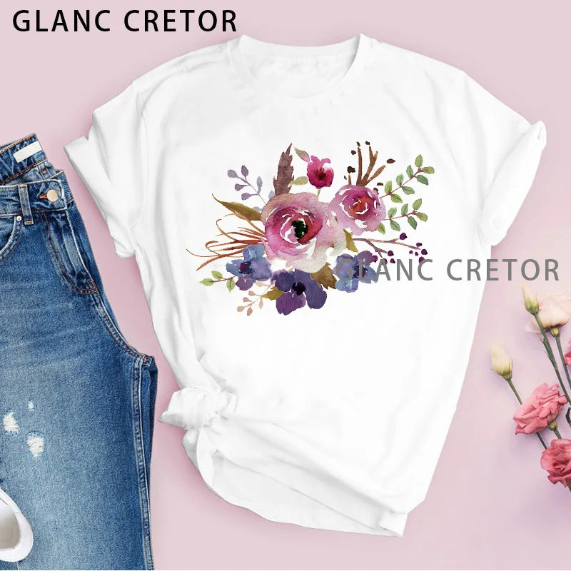 

Fashion Casual Cute 90s Style Vintage Lady Tees Print Women Graphic Flower Floral Tops Clothing Female T Shirt Womens T-Shirt