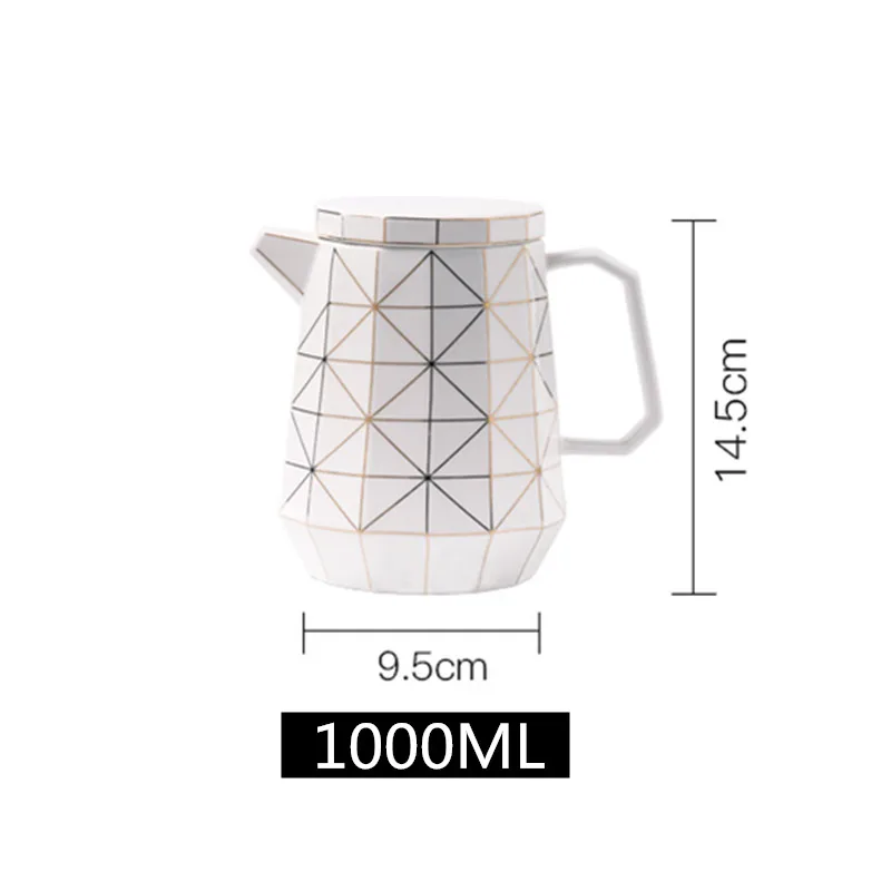 1000 ml Керамический чайный горшок геометрической формы, ручная роспись, золотой, костяной фарфор, чайный горшок, 1л, тонкий чайный горшок, набор - Цвет: 1000 ml