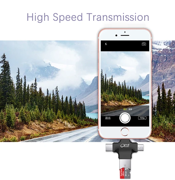 TYPE-C кард-ридер четыре в одном флэш-накопитель USB Micro SD OTG Устройство для чтения карт SD TF для iPhone 7 6 Plus 5 5S ipad 4 air 2 mini 3 Andro