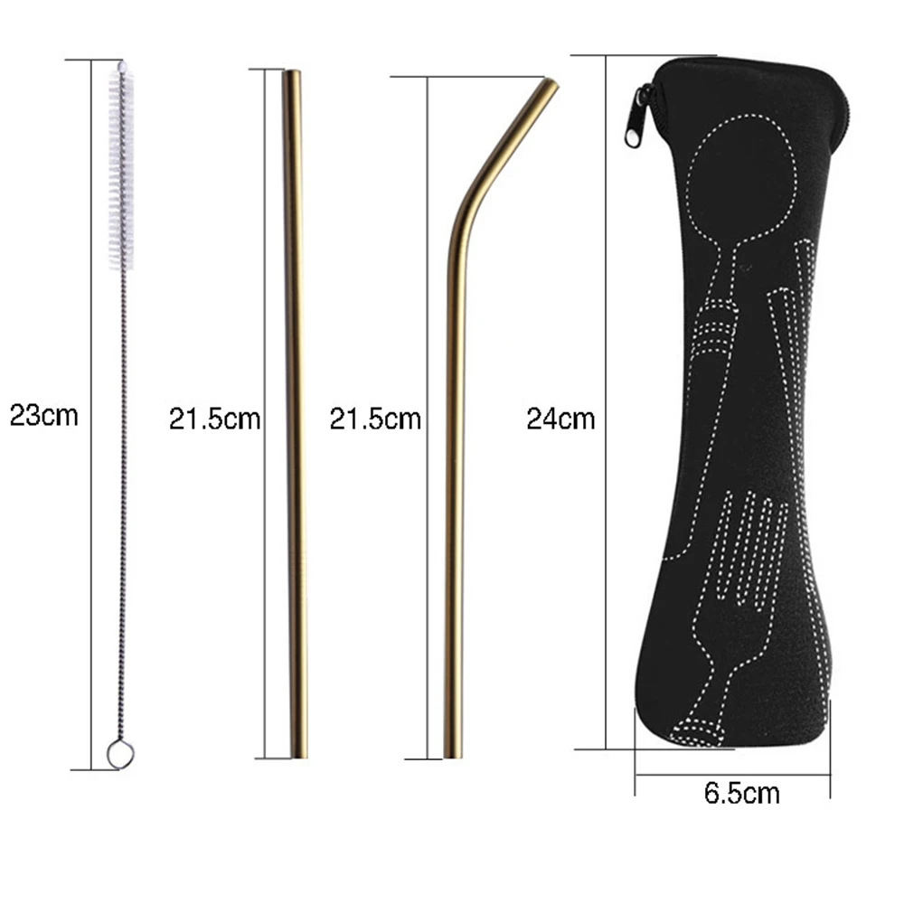 

7pcs/set Cutlery Set Travel Flatware Set Reusable with Spoon Straw Knife Chopsticks Brush Set with Bag Kitchen Accessory