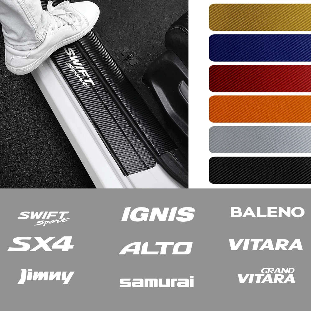 

4pcs Carbon Fiber Car Door Sill Protector Threshold Stickers Accessories For Suzuki Swift Jimny Grand Vitara SX4 Samurai etc
