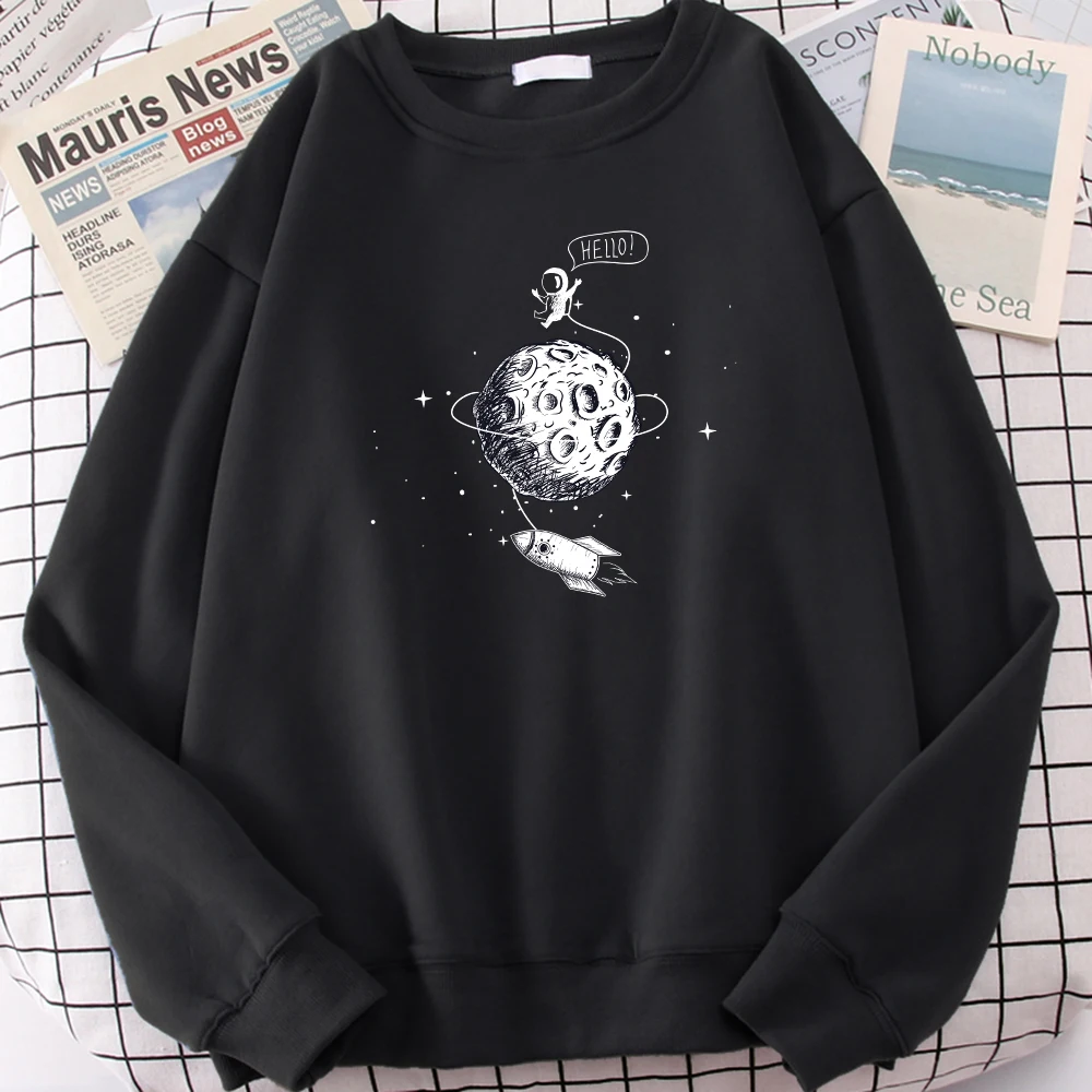 

Astronaut Spaceship Lunar Surface Prints Sweatshirt For Women Street Casual Hooded Autumn Loose Hoodies Hip Hop Fleece Top Mens
