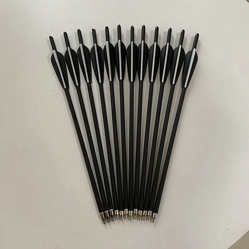 

6/12/24Pcs 2 Black 1 White Crossbow Carbon Arrow 17/20 Inches Length OD 8.8mm Feather for Archery Hunting Shooting