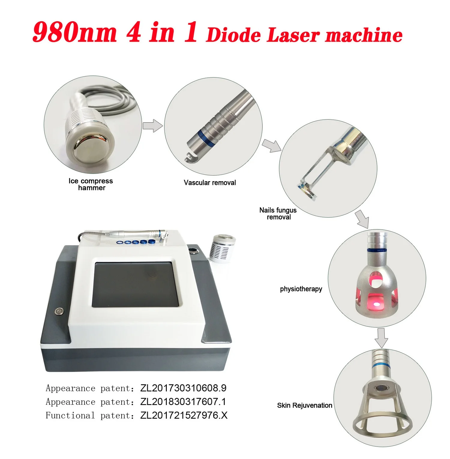 

Диодный Лазерный Аппарат 4 в 1 980 нм для изображения кожных грибковых инфекций, удаление сосудистой вены, лазерное устройство физиотерапии