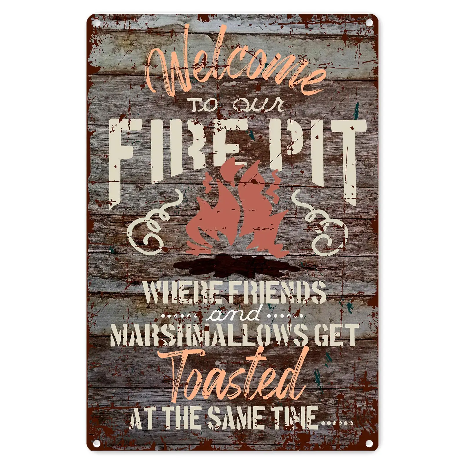 

Vintage Welcome to Our Fire Pit Metal for Home Wall Decor Gifts - Funny Camping Metal Wall Decor - Retro Farmhouse Camper Sig