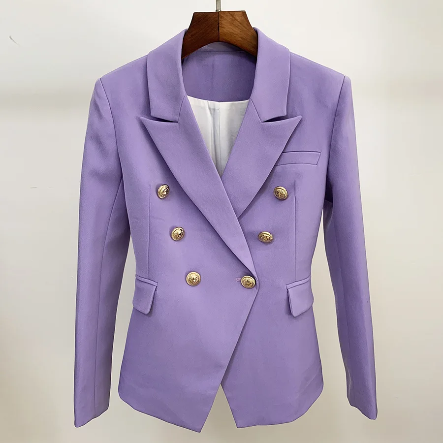 

S-XXXL размера плюс фиолетовый блейзер для женщин осенний костюм классический золотой двубортное пальто с пуговицами женские пиджаки куртки ...