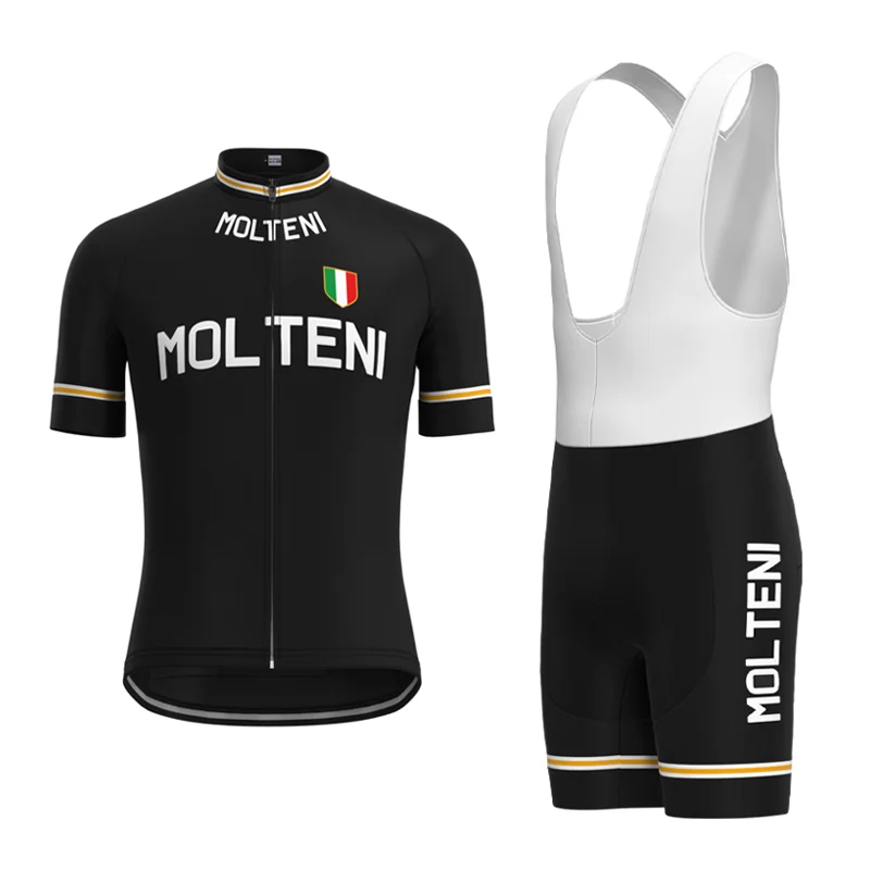 1974 соревнование команда MOLTENI Ретро Мужская Черная велосипедная Джерси с коротким