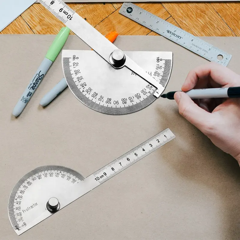 

1Pcs 180 Degree Adjustable Protractor Multifunction Stainless Steel Durable Roundhead Craftsman Ruler Woodworking Measuring Tool