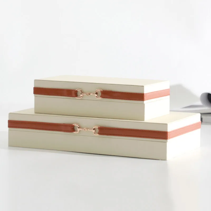 

Modern Rectangle Jewelry Box Orange Line Leather With Metal Buckle Wooden Crafts Home Dressing Table Box Ornaments Gifts