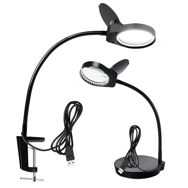 

8X15X Lighted Magnifier with Stand & Clamp Bright LED Magnifying Desk Lamp for Reading, Close Work 5X , 3X and 10X