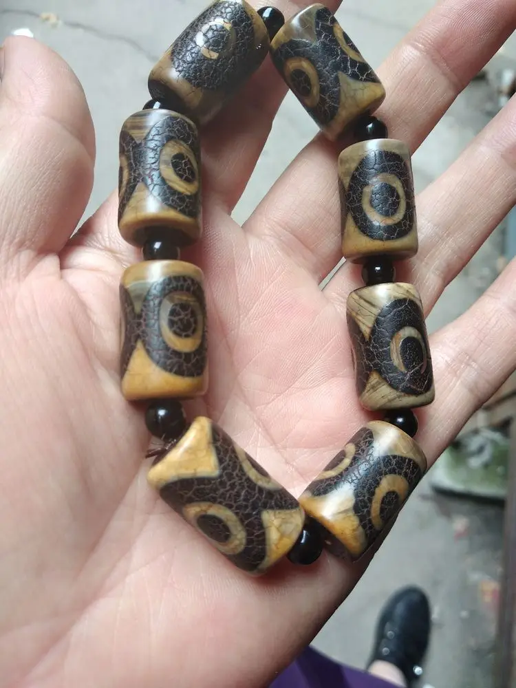 Винтажный Тибетский бусины дзи браслет амулет 3 глаза из бисера погодораживающие