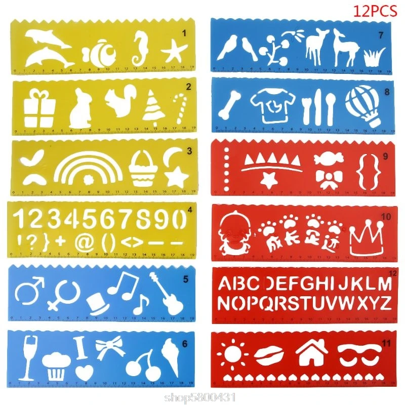 12 шт. в упаковке для детей рисунок формы линейка пластиковая детская картина