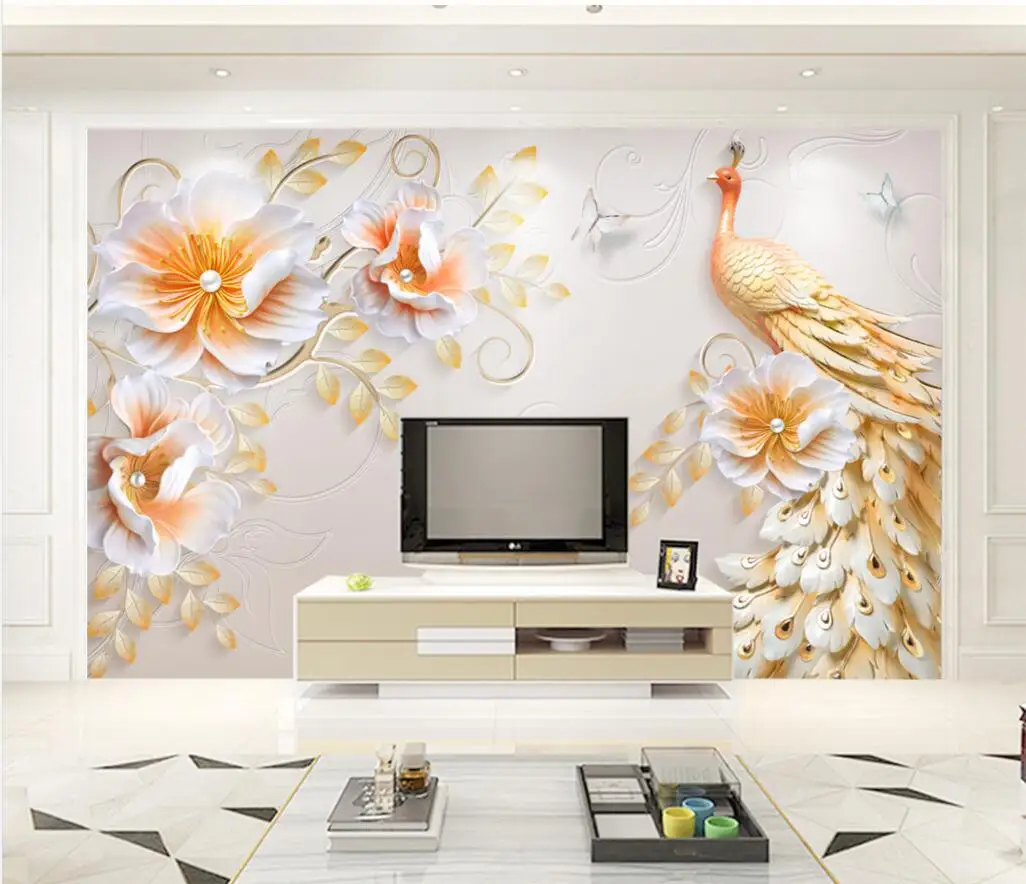 Фотообои beibehang для гостиной дивана телевизора с изображением павлина цветка