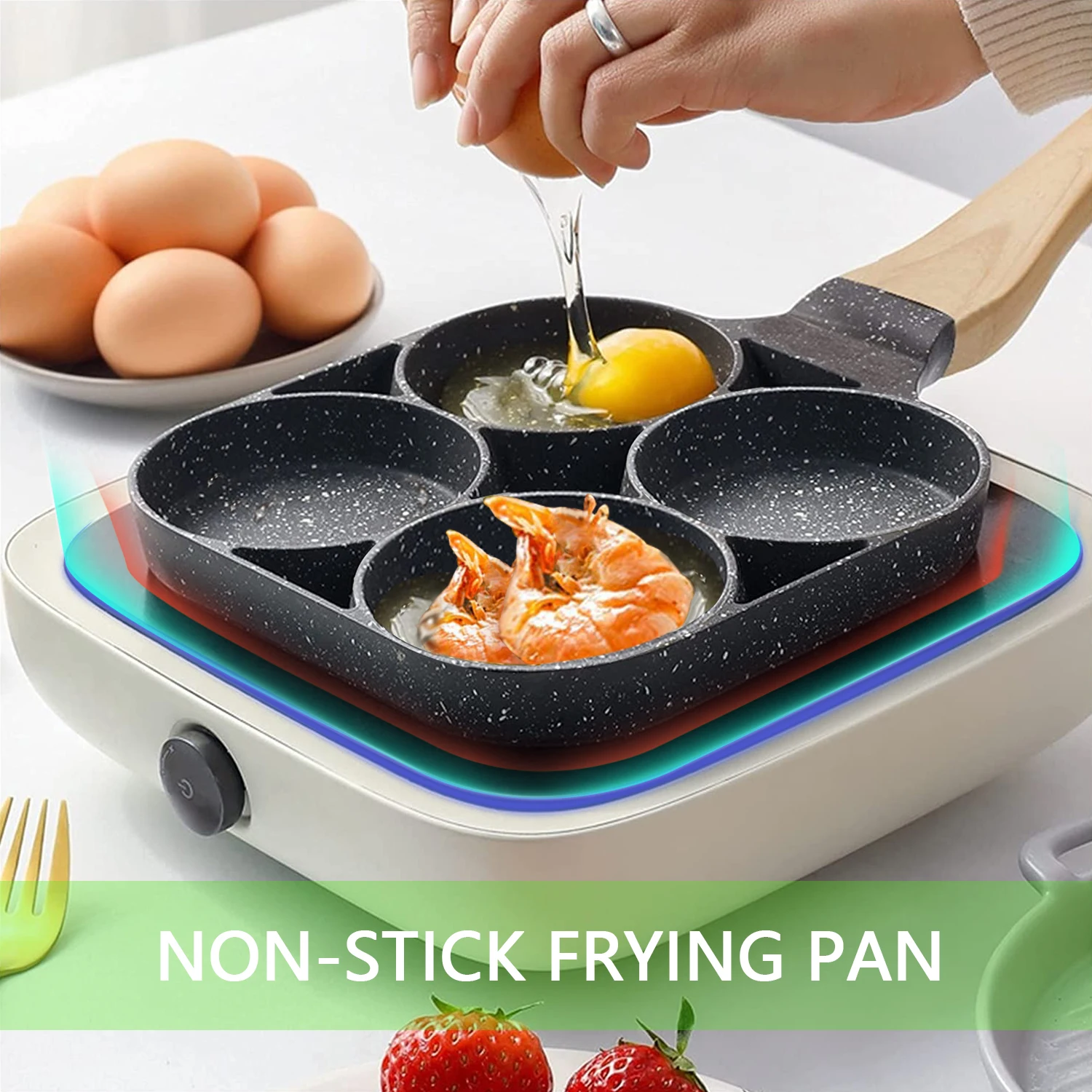 

Frying Pan For Eggs Double Fry Pot Durable Non-stick Pans Saucepan Cooking Steak Hamburger Pancake Mold Pot For Breakfast Maker