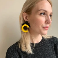 creative c shape wooden yellow stud earrings for women vintage red yellow irregular wood earrings mom jewellery gift 2021 trend