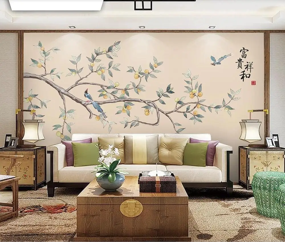 Настенные обои на заказ новинка ручная роспись цветы и птицы элегантный фон