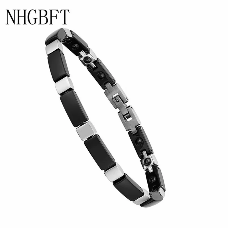 

NHGBFT 6mm wide New Black White Ceramic Bracelets For Women Germanium Energy Magnetic Health Bracelet Wedding Jewelry