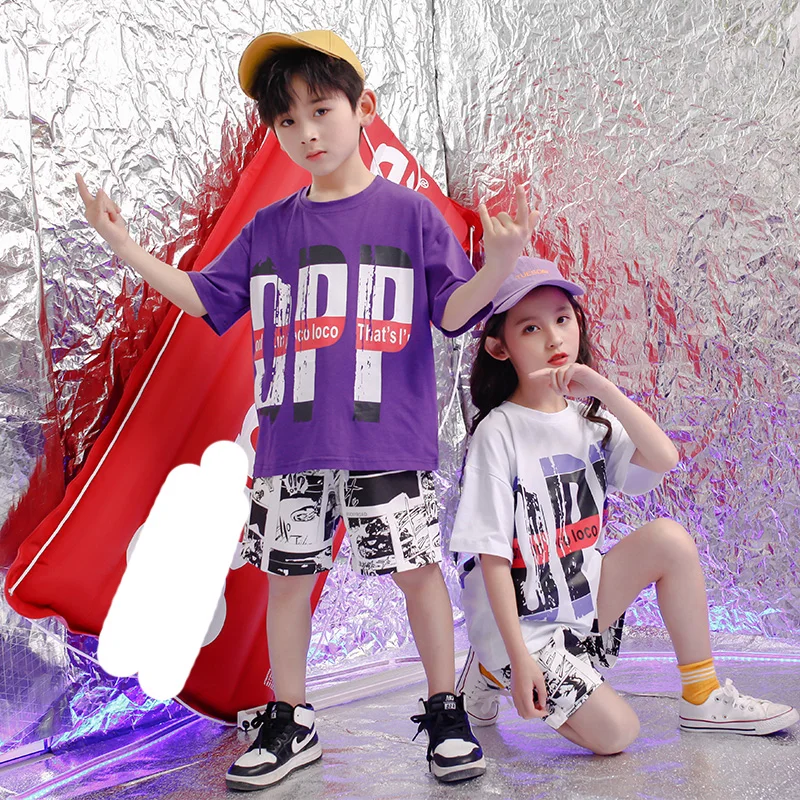 

Children loose Tshirt Modern dance Clothing Kids Boys Hip Hop Jazz Dance wear Costumes Girls Ballroom Dancing Outfits Streetwear