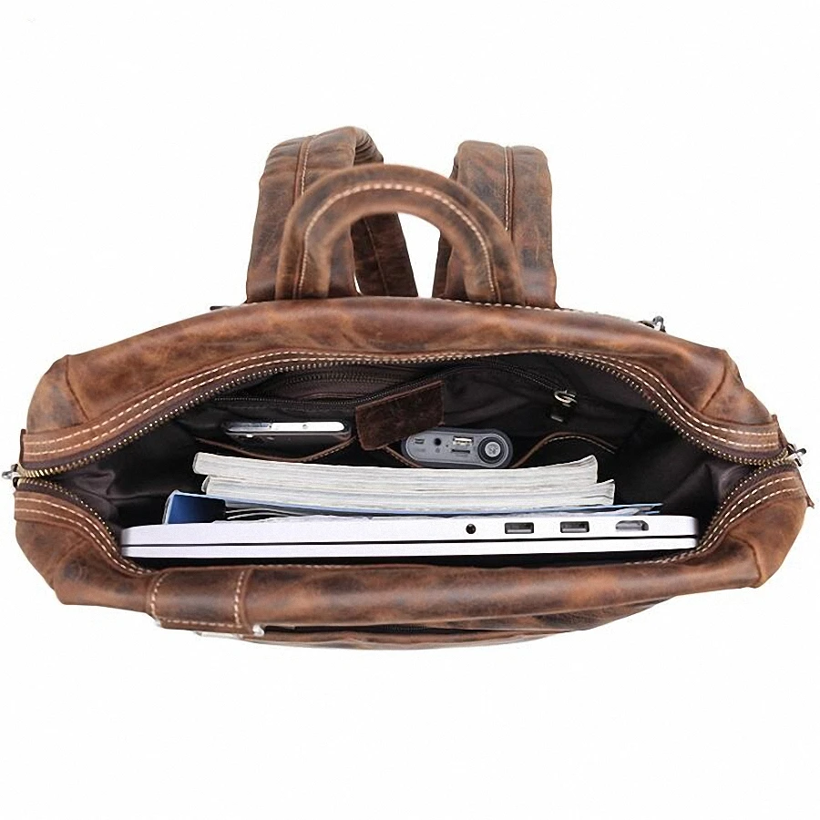 

Men Crazy Horse Cowhide Backpack Daypack High Quality Knapsack Large Capacity Genuine Leather 15.6 inch Laptop Book Bag Rucksack