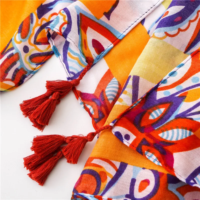 Женская модная вискозная шаль с кисточками шарф из пашмины оранжевого цвета