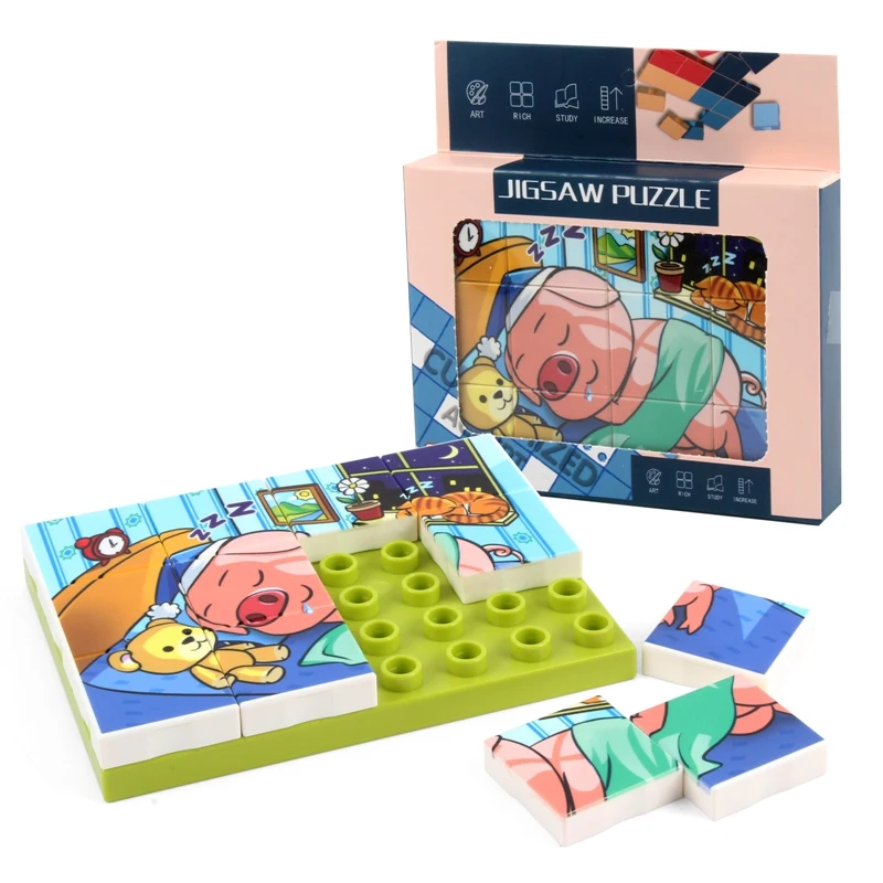 

12PCS 3D Jigsaw Cubes Puzzlesd Animal Plastic Building Block DIY Assembled Combination Puzzle Toys