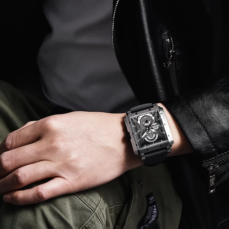 

BERSIGAR Men Quartz Wristwatches for Mens Watch Barrel Type Quartz Rectangular Luxury Sports Waterproof Chronograph Reloj Hombre