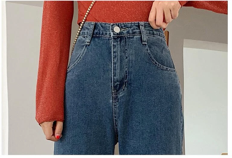 Повседневные винтажные джинсы #3158 женские с высокой талией и широкими штанинами