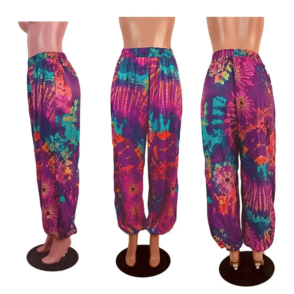 Женские леггинсы летние с этническим принтом карманами свободные стрейчевые