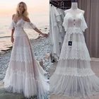 Пляжное свадебное платье 2022 богемное кружевное платье без рукавов с открытой спиной для невесты Vestido De Noiva Тюлевое платье