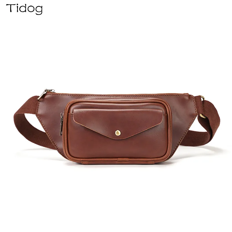 

Tidog Korean version of mad horse skin Japanese retro oblique cross simple chest bag