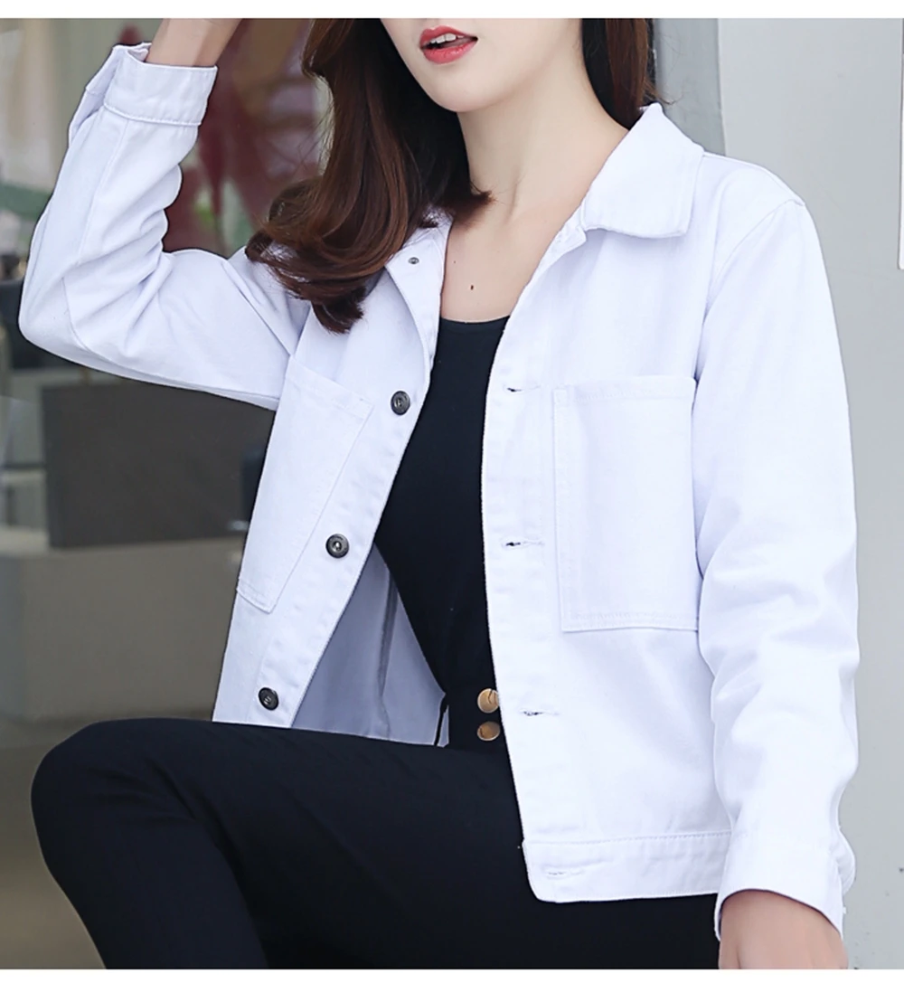 Женская короткая джинсовая куртка в Корейском стиле Повседневная приталенная