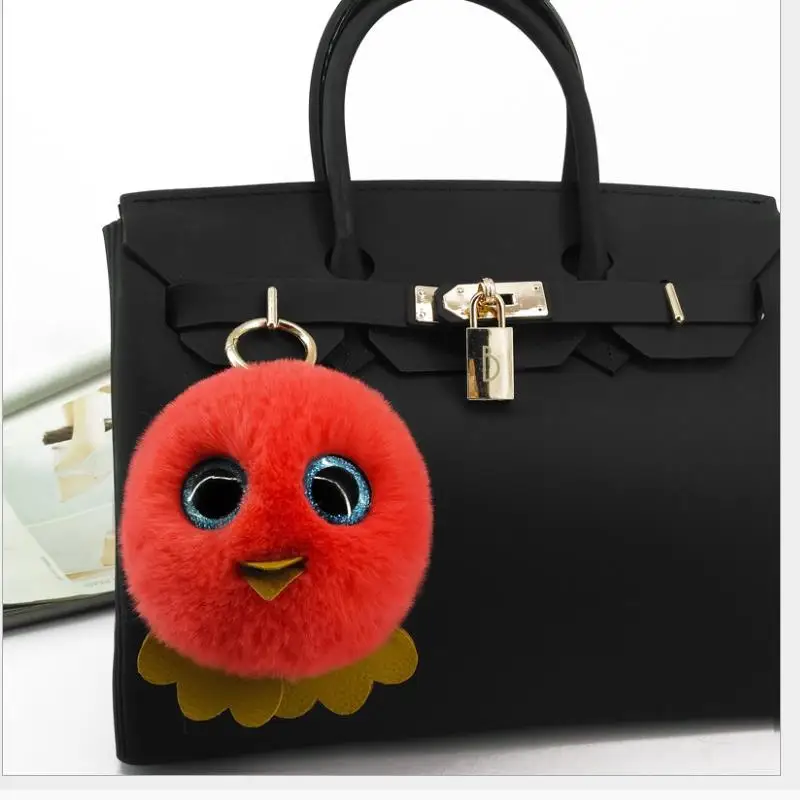 

Hot new style keychain imitation rex rabbit artificial fur cute bird female luggage key car hanging accessories