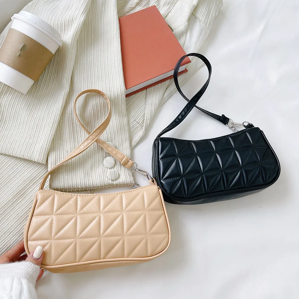 

Women Embossed Geometric Pattern Subaxillary Bags PU Leather Pure Color Small Underarm Shopping Bag Ladies Zipper Armpit Bags
