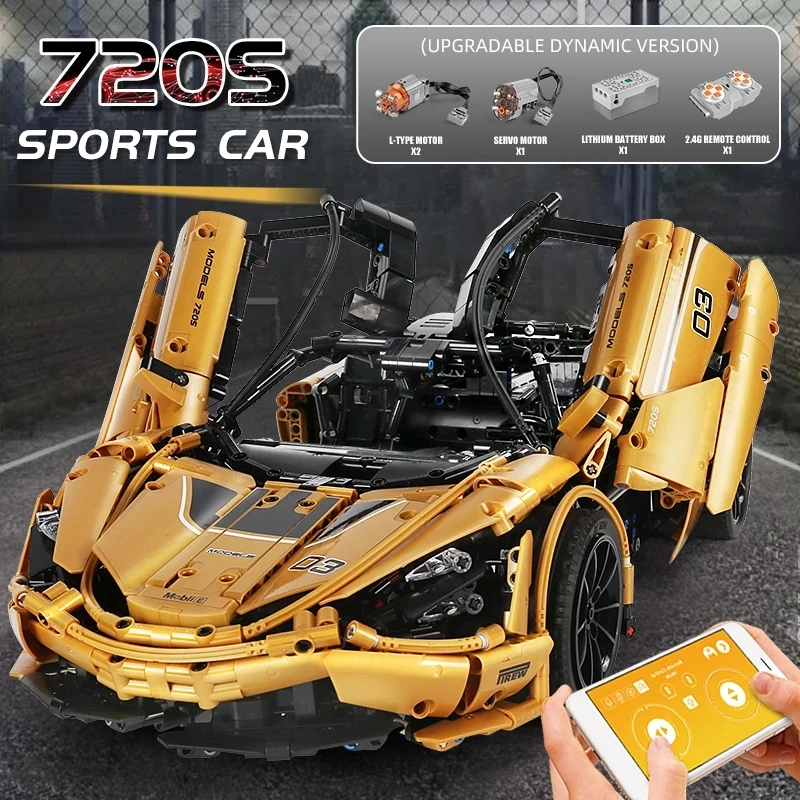 В наличии-MOULD KING MOC высокотехнологичная серия McLaren P1 720S, Модель гоночного автомобиля, строительные блоки, кирпичи, детские игрушки 13145, подарки для детей