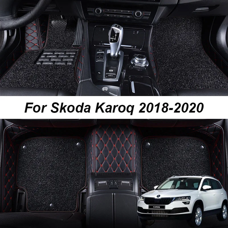 

Double layer Leather interior Parts Customized Car Floor Mats For Skoda Karoq 2018 2019 2020 Carpets Rugs Pads Accessories