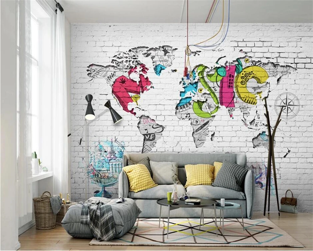 

beibehang Custom 3d wallpaper mural personality world map Nordic graffiti background wall painting decorative painting