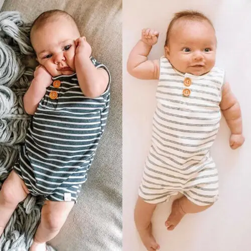 

2020 Summer Newborn Baby Boy Girl Clothes Sleeveless Striped Cotton Romper Jumpsuit One-Piece Outfit Sunsuit Playsuit