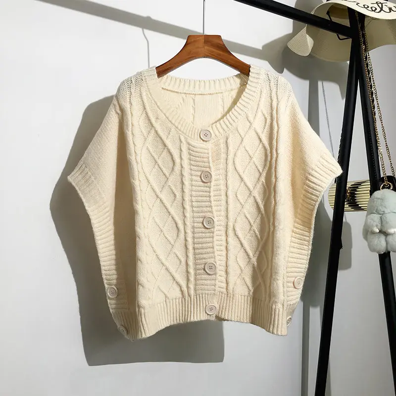 

New Korean Large Size Sweater Vest Cardigan Coats Womens Spring Autumn Loose O-neck Short Cloak Knitted Sleeveless Jackets aq966